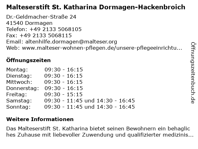 Malteserstift St. Katharina Dormagen-Hackenbroich in Dormagen: Adresse und Öffnungszeiten