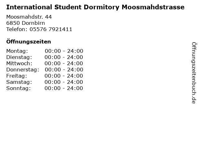International Student Dormitory Moosmahdstrasse in Dornbirn: Adresse und Öffnungszeiten