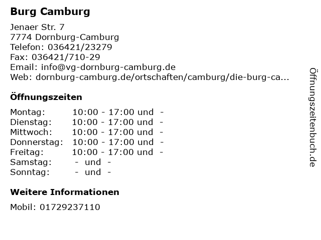 Burg Camburg in Dornburg-Camburg: Adresse und Öffnungszeiten