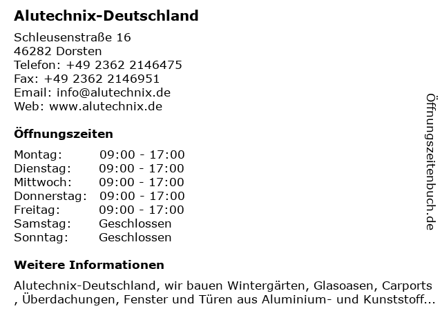 Alutechnix-Deutschland in Dorsten: Adresse und Öffnungszeiten