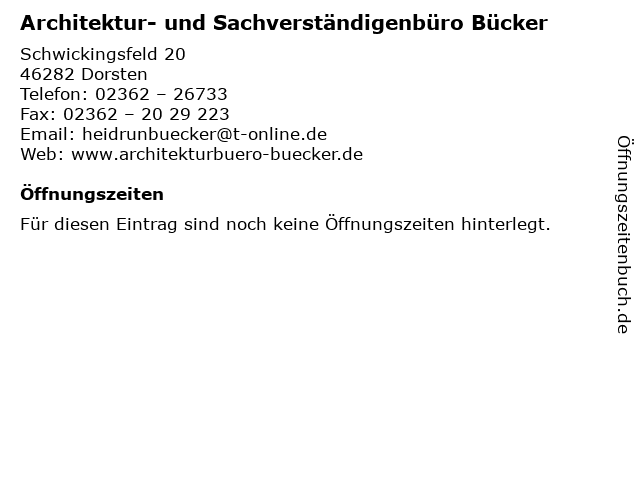 Architektur- und Sachverständigenbüro Bücker in Dorsten: Adresse und Öffnungszeiten