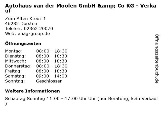 Autohaus van der Moolen GmbH & Co KG - Verkauf in Dorsten: Adresse und Öffnungszeiten