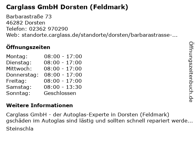 Carglass GmbH Dorsten (Feldmark) in Dorsten: Adresse und Öffnungszeiten