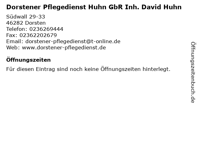 Dorstener Pflegedienst Huhn GbR Inh. David Huhn in Dorsten: Adresse und Öffnungszeiten