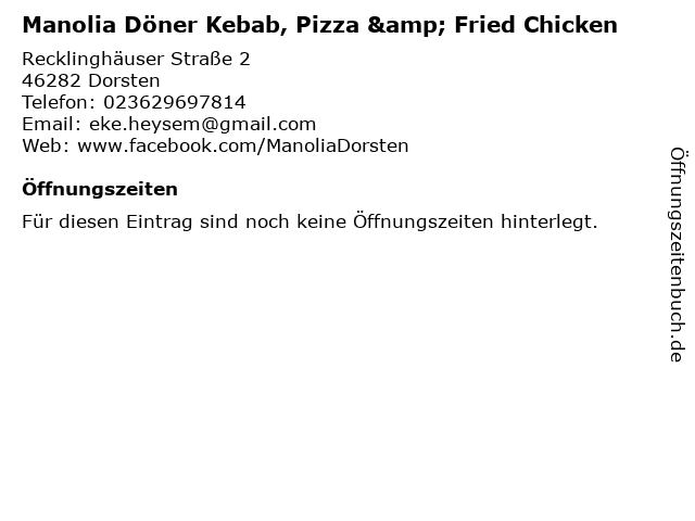 Manolia Döner Kebab, Pizza & Fried Chicken in Dorsten: Adresse und Öffnungszeiten