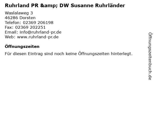 Ruhrland PR & DW Susanne Ruhrländer in Dorsten: Adresse und Öffnungszeiten