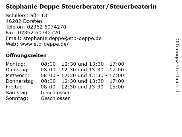 Stephanie Deppe Steuerberater/Steuerbeaterin in Dorsten: Adresse und Öffnungszeiten