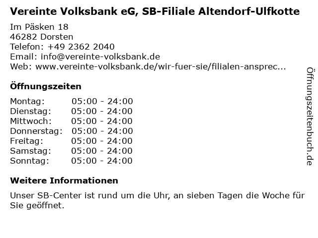 Vereinte Volksbank eG, SB-Filiale Altendorf-Ulfkotte in Dorsten: Adresse und Öffnungszeiten