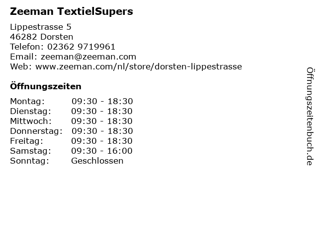 Zeeman TextielSupers in Dorsten: Adresse und Öffnungszeiten