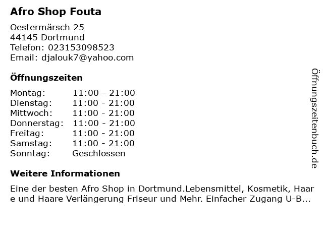 Afro Shop Fouta in Dortmund: Adresse und Öffnungszeiten