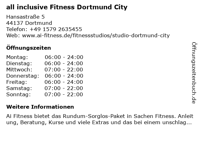 Ai Fitness Dortmund City in Dortmund: Adresse und Öffnungszeiten