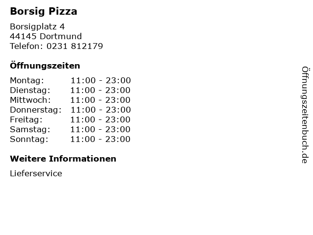 Borsig Pizza in Dortmund: Adresse und Öffnungszeiten