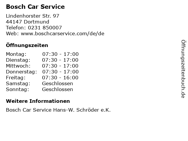 Bosch Car Service in Dortmund: Adresse und Öffnungszeiten