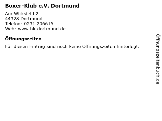 Boxer-Klub e.V. Dortmund in Dortmund: Adresse und Öffnungszeiten
