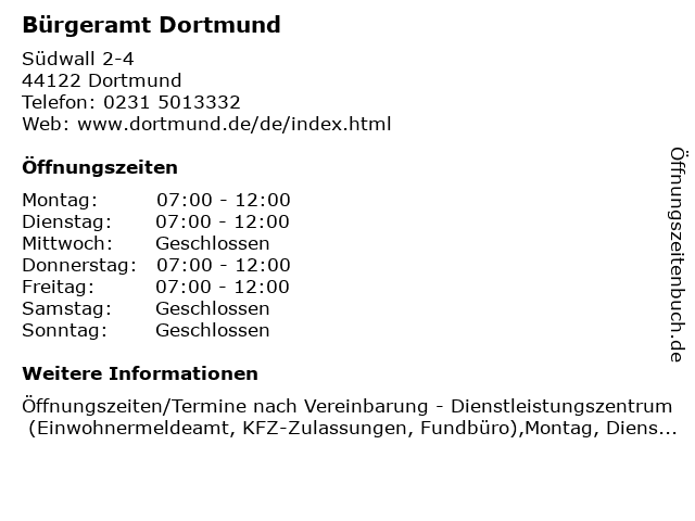 Bürgeramt Dortmund in Dortmund: Adresse und Öffnungszeiten