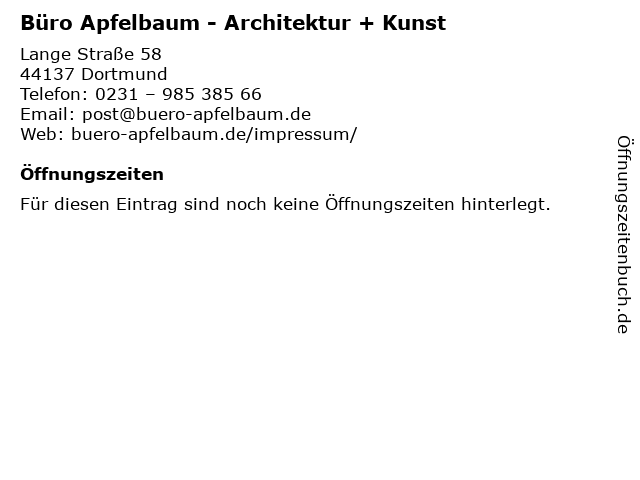 Büro Apfelbaum - Architektur + Kunst in Dortmund: Adresse und Öffnungszeiten