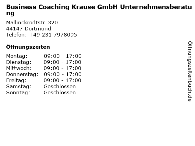 Business Coaching Krause GmbH Unternehmensberatung in Dortmund: Adresse und Öffnungszeiten