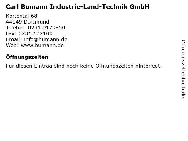 Carl Bumann Industrie-Land-Technik GmbH in Dortmund: Adresse und Öffnungszeiten