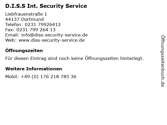 D.I.S.S Int. Security Service in Dortmund: Adresse und Öffnungszeiten