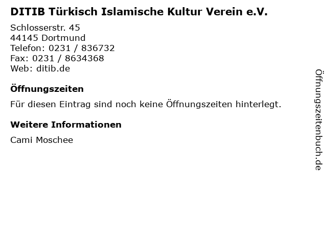 DITIB Türkisch Islamische Kultur Verein e.V. in Dortmund: Adresse und Öffnungszeiten
