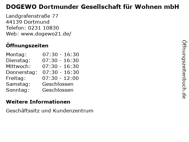 DOGEWO Dortmunder Gesellschaft für Wohnen mbH in Dortmund: Adresse und Öffnungszeiten