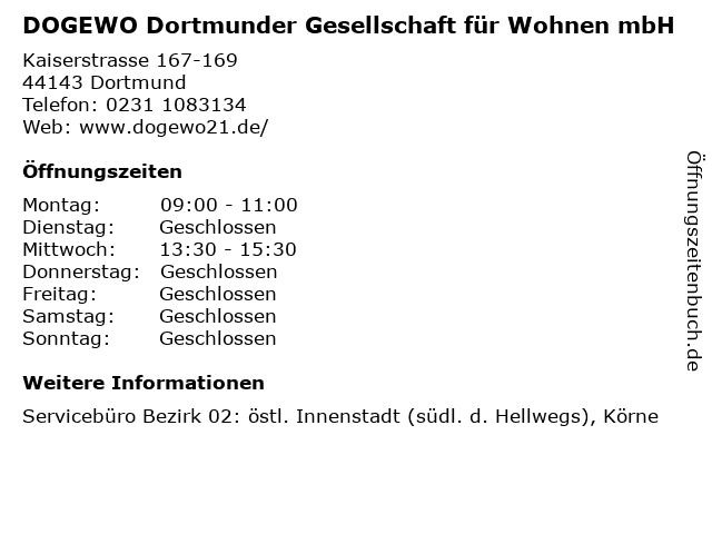 DOGEWO Dortmunder Gesellschaft für Wohnen mbH in Dortmund: Adresse und Öffnungszeiten