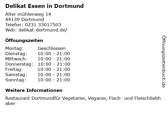 Delikat Essen in Dortmund in Dortmund: Adresse und Öffnungszeiten