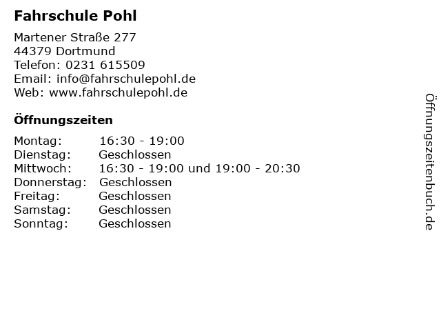 Fahrschule Pohl in Dortmund: Adresse und Öffnungszeiten