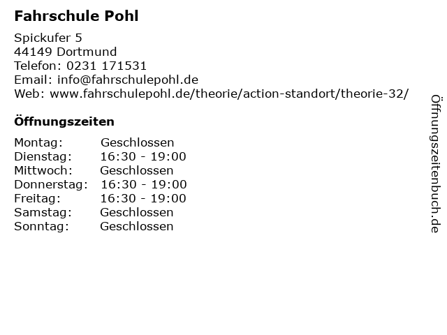 Fahrschule Pohl in Dortmund: Adresse und Öffnungszeiten