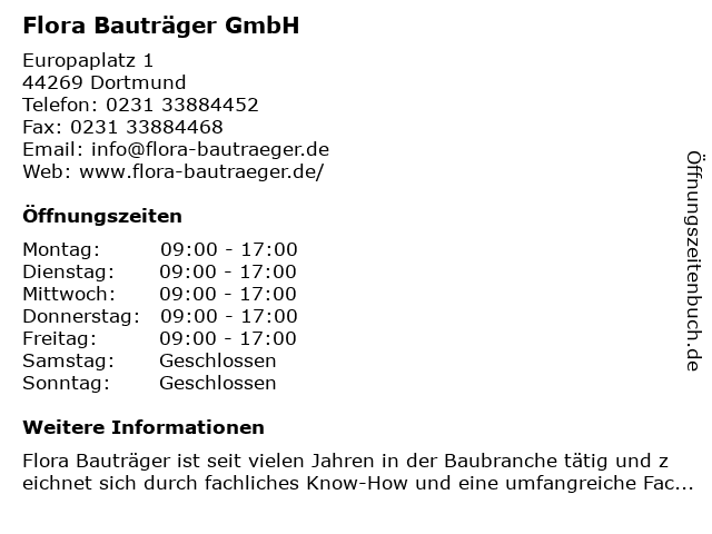 Flora Bauträger GmbH in Dortmund: Adresse und Öffnungszeiten