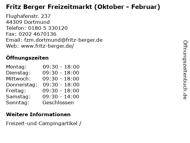 Fritz Berger Freizeitmarkt (Oktober - Februar) in Dortmund: Adresse und Öffnungszeiten