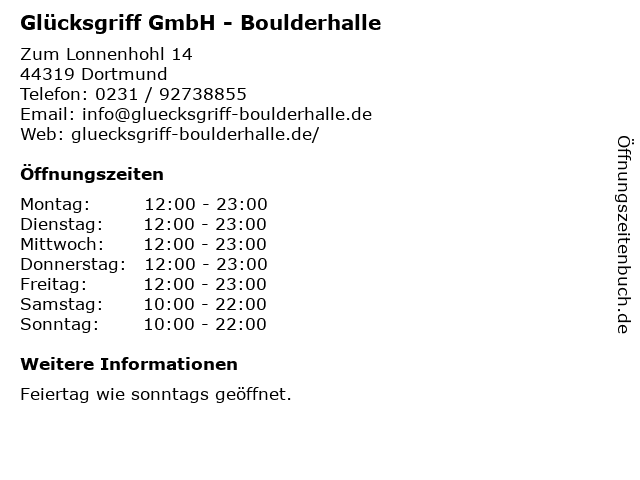 Glücksgriff GmbH - Boulderhalle in Dortmund: Adresse und Öffnungszeiten
