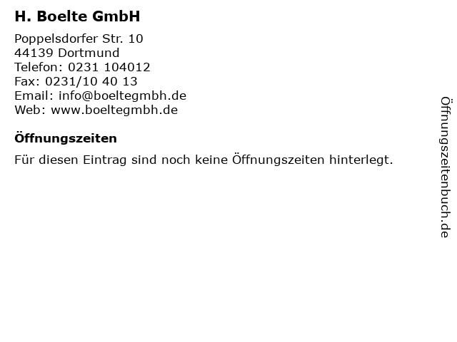 H. Boelte GmbH in Dortmund: Adresse und Öffnungszeiten