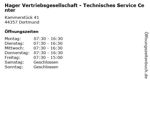 Hager Vertriebsgesellschaft - Technisches Service Center in Dortmund: Adresse und Öffnungszeiten