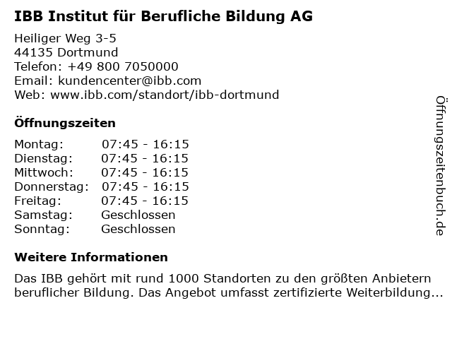 IBB Institut für Berufliche Bildung AG in Dortmund: Adresse und Öffnungszeiten