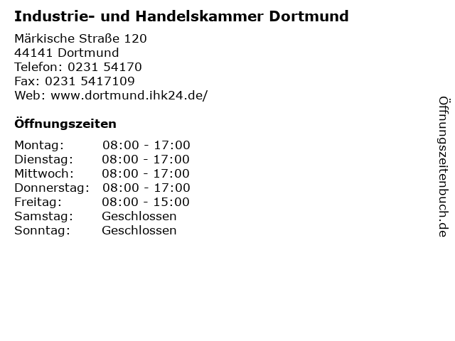 Industrie- und Handelskammer Dortmund in Dortmund: Adresse und Öffnungszeiten