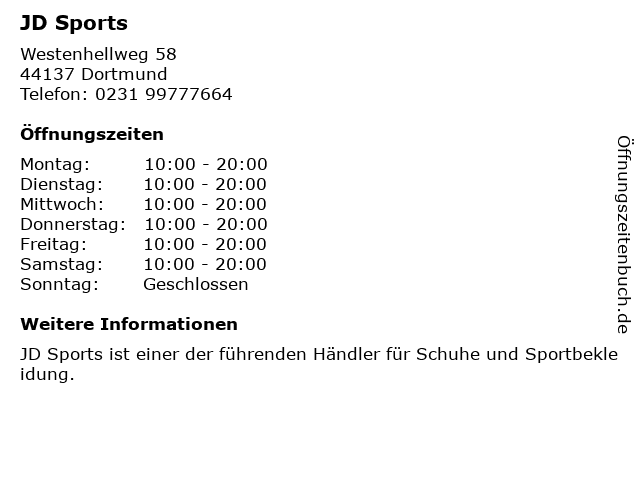 JD Sports in Dortmund: Adresse und Öffnungszeiten