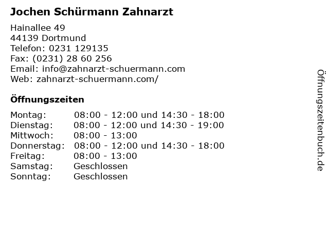 Jochen Schürmann Zahnarzt in Dortmund: Adresse und Öffnungszeiten
