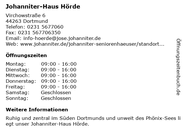 á… Offnungszeiten Johanniter Haus Horde Virchowstrasse 6 In Dortmund