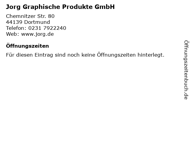 Jorg Graphische Produkte GmbH in Dortmund: Adresse und Öffnungszeiten