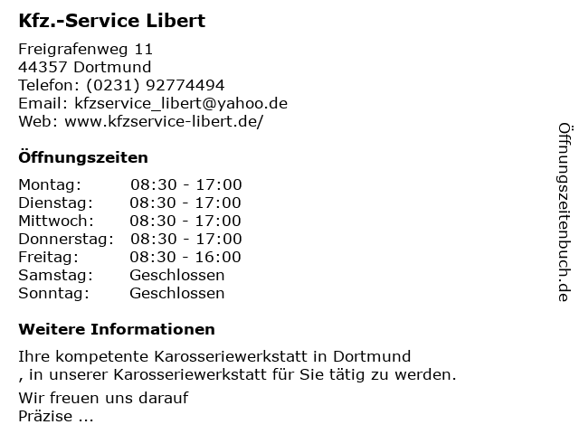 KFZ Service Libert in Dortmund: Adresse und Öffnungszeiten