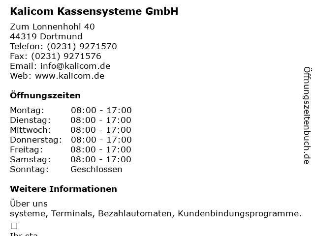Kalicom Kassensysteme GmbH in Dortmund: Adresse und Öffnungszeiten