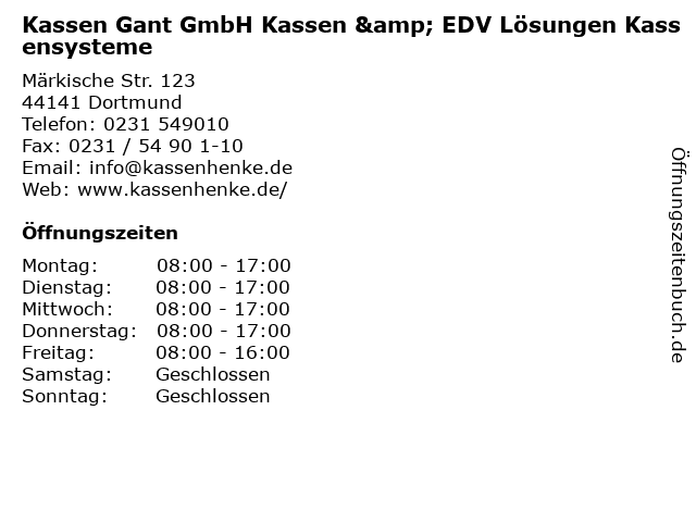 Kassen Gant GmbH Kassen & EDV Lösungen Kassensysteme in Dortmund: Adresse und Öffnungszeiten