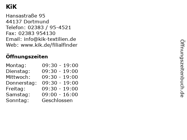 KiK in Dortmund: Adresse und Öffnungszeiten