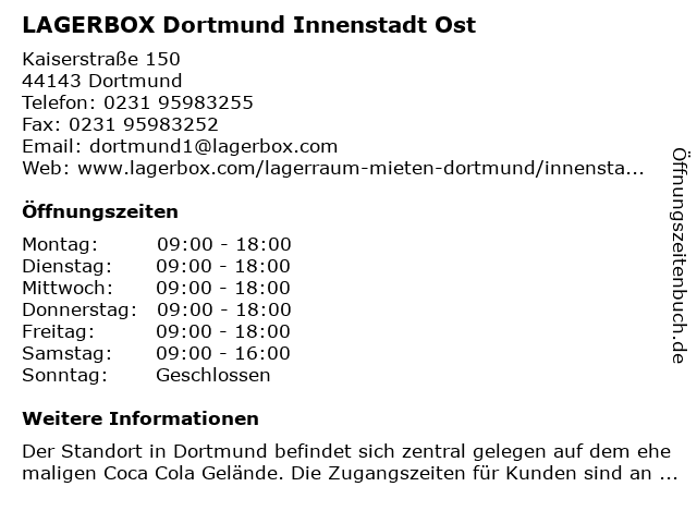 LAGERBOX Dortmund Innenstadt Ost in Dortmund: Adresse und Öffnungszeiten