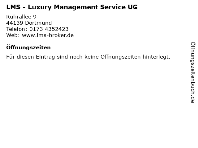 LMS - Luxury Management Service UG in Dortmund: Adresse und Öffnungszeiten