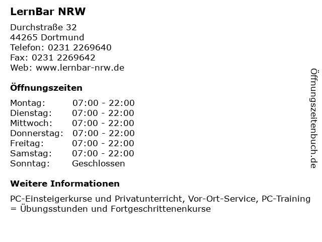 LernBar NRW in Dortmund: Adresse und Öffnungszeiten