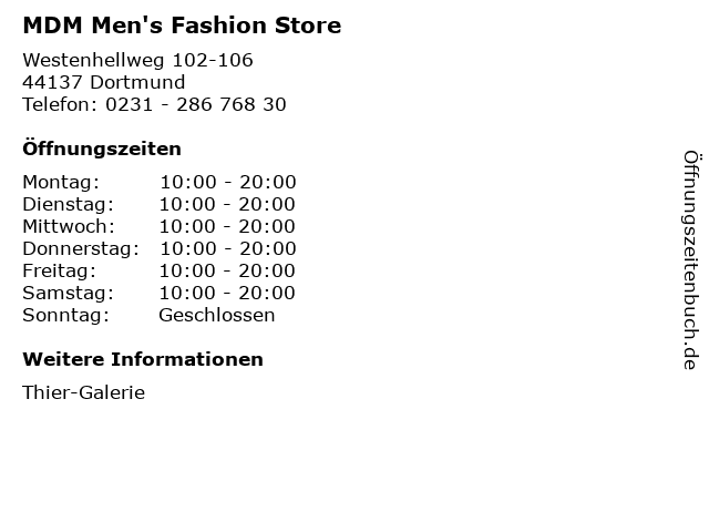 MDM Men's Fashion Store in Dortmund: Adresse und Öffnungszeiten