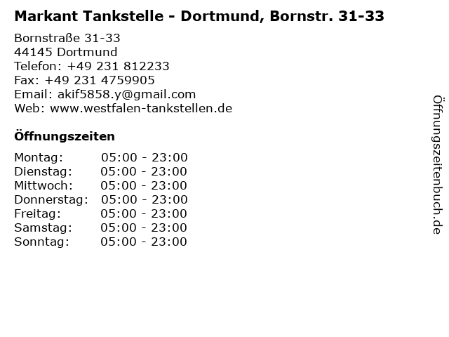Markant Tankstelle - Dortmund, Bornstr. 31-33 in Dortmund: Adresse und Öffnungszeiten