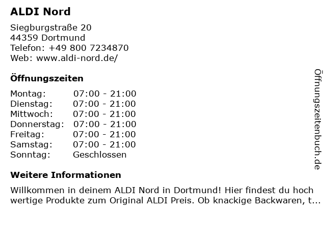 ALDI Nord in Dortmund-Mengede: Adresse und Öffnungszeiten